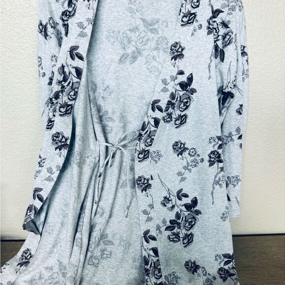 Cynthia Rowley Gray Floral Cotton Lounge Bath Robe S - Picture 3 of 5